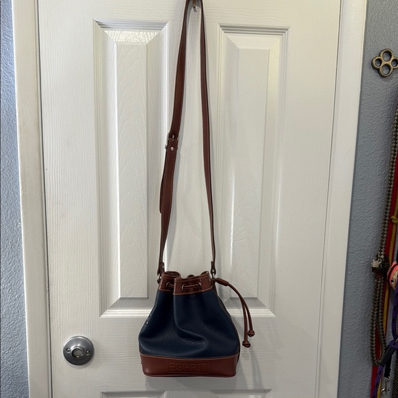 Vintage esprit hunter green and Brown Leather Bucket Bag - Picture 2 of 6